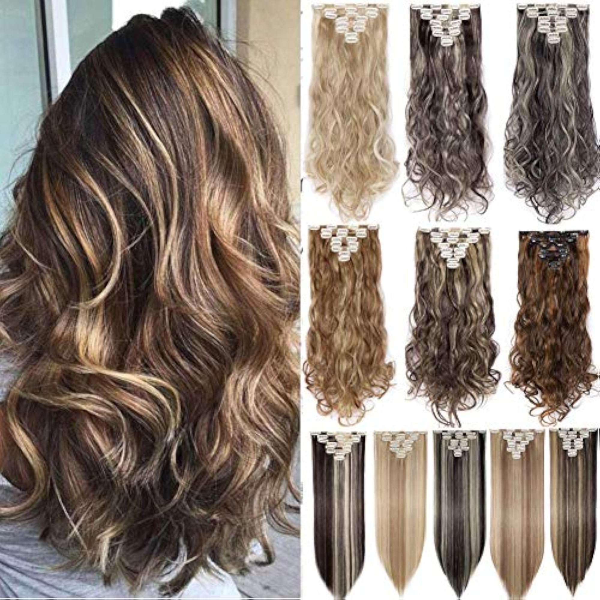 Women's Curly/Wavy Hair Extensions, 14 Clips Full Head
